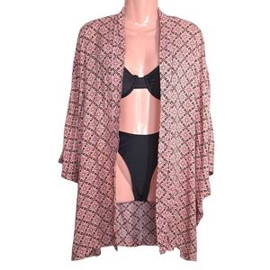 Victoria's Secret Cardigan XS Pink/Black Boho Floral Open Front 100% Viscose